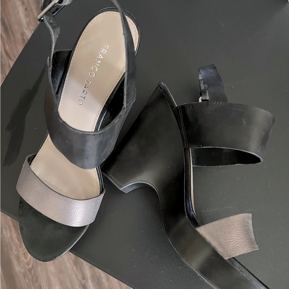 Pewter and Black Wedge Sandles